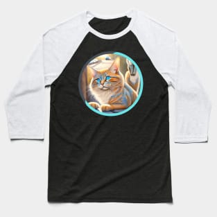 Blue Eyed Orange Kitty Baseball T-Shirt